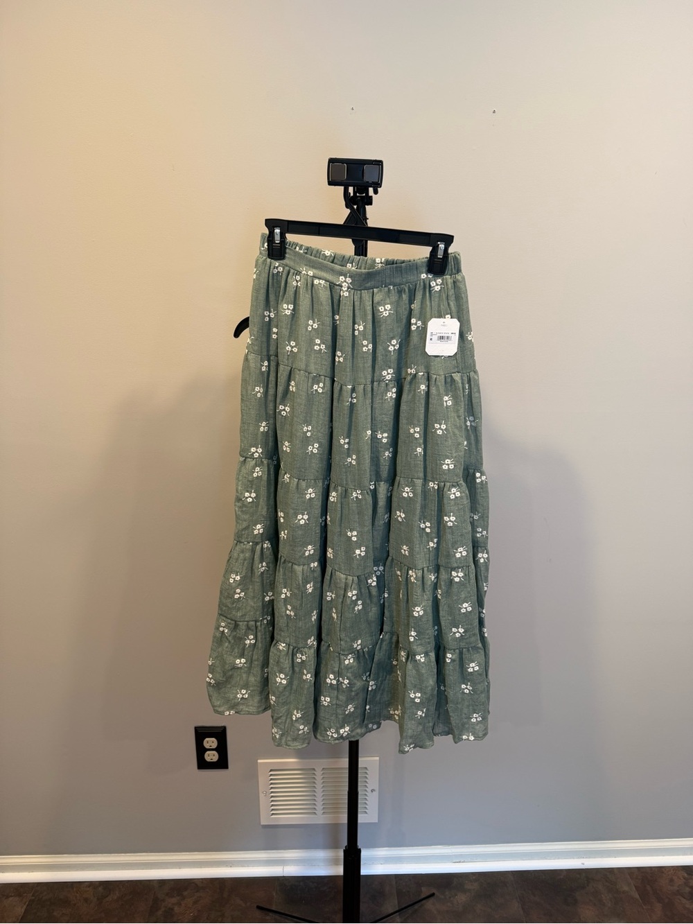Altar'd State Sage Green Floral Tiered Maxi Skirt - Picture 3 of 5